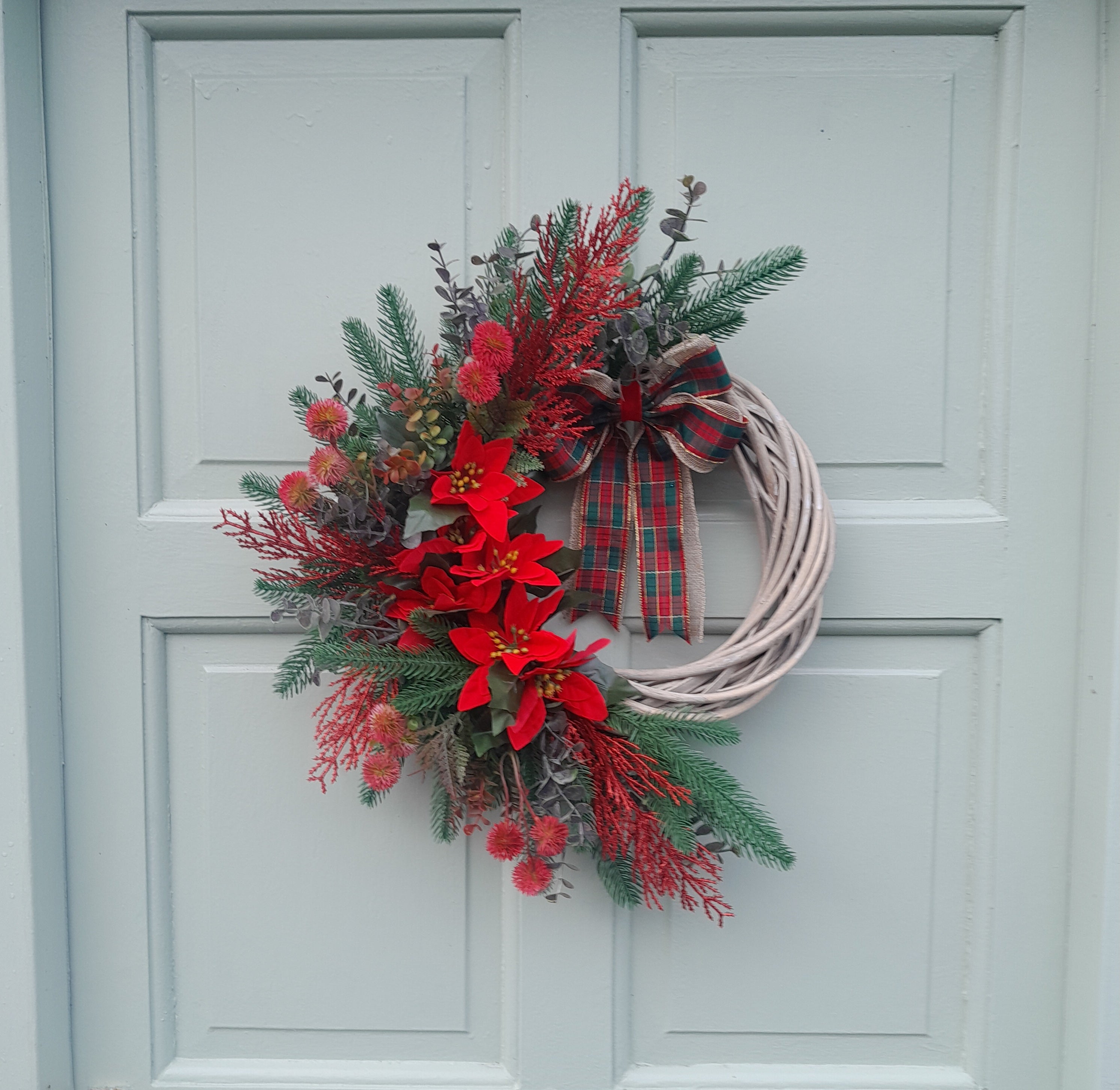 "Red Poinsettia & Tartan Bow"