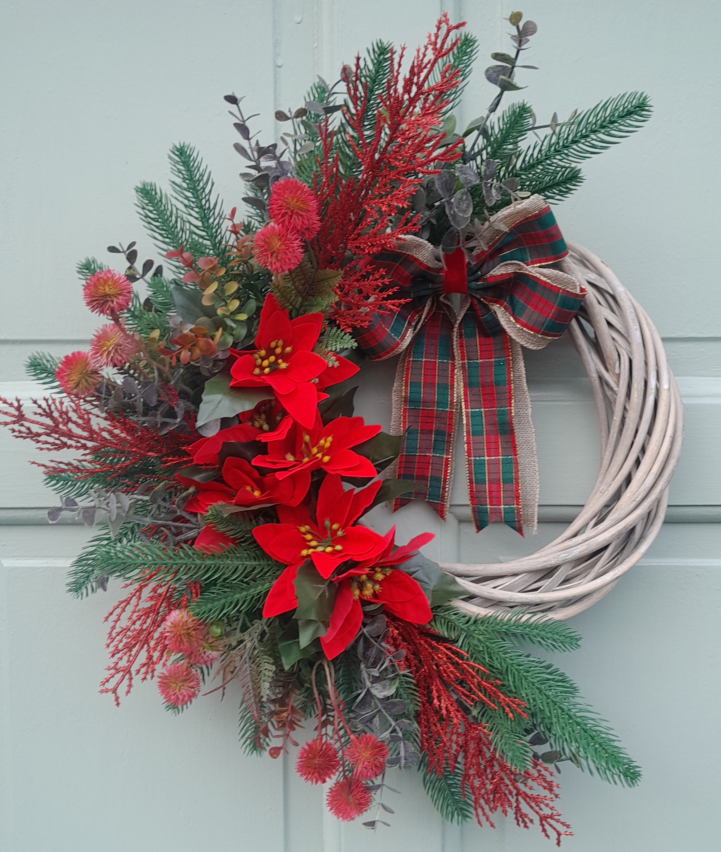 "Red Poinsettia & Tartan Bow"