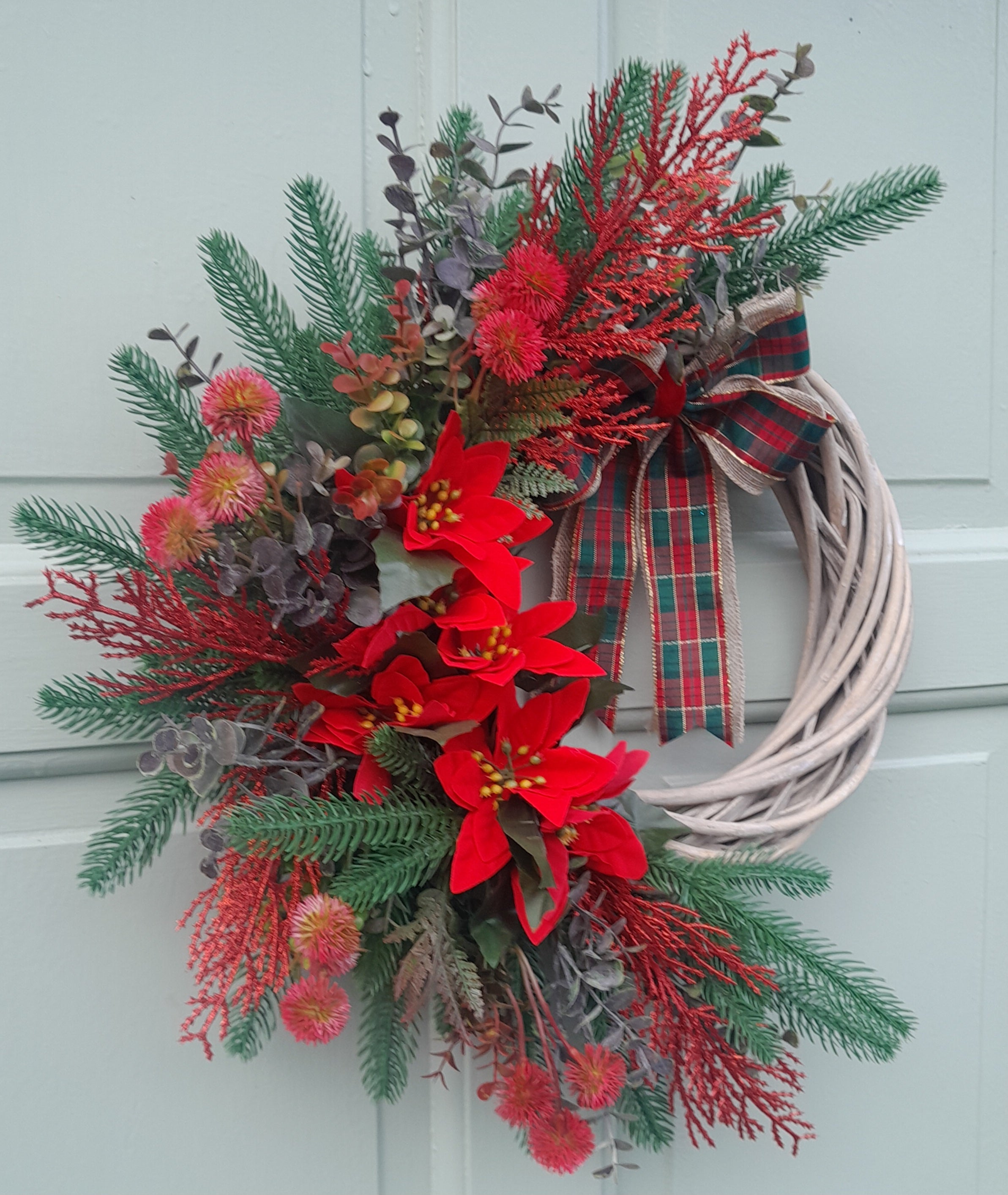 "Red Poinsettia & Tartan Bow"