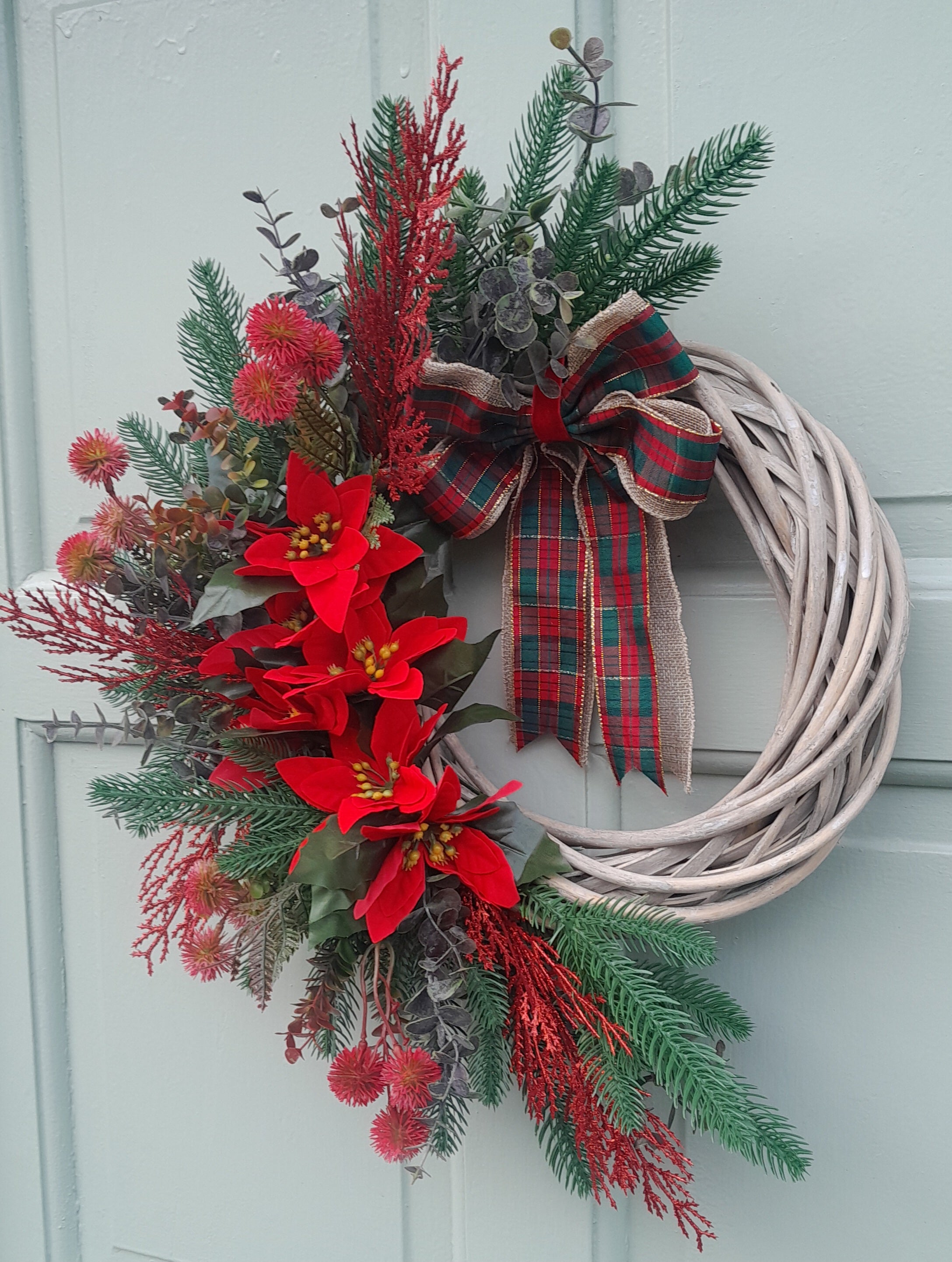 "Red Poinsettia & Tartan Bow"