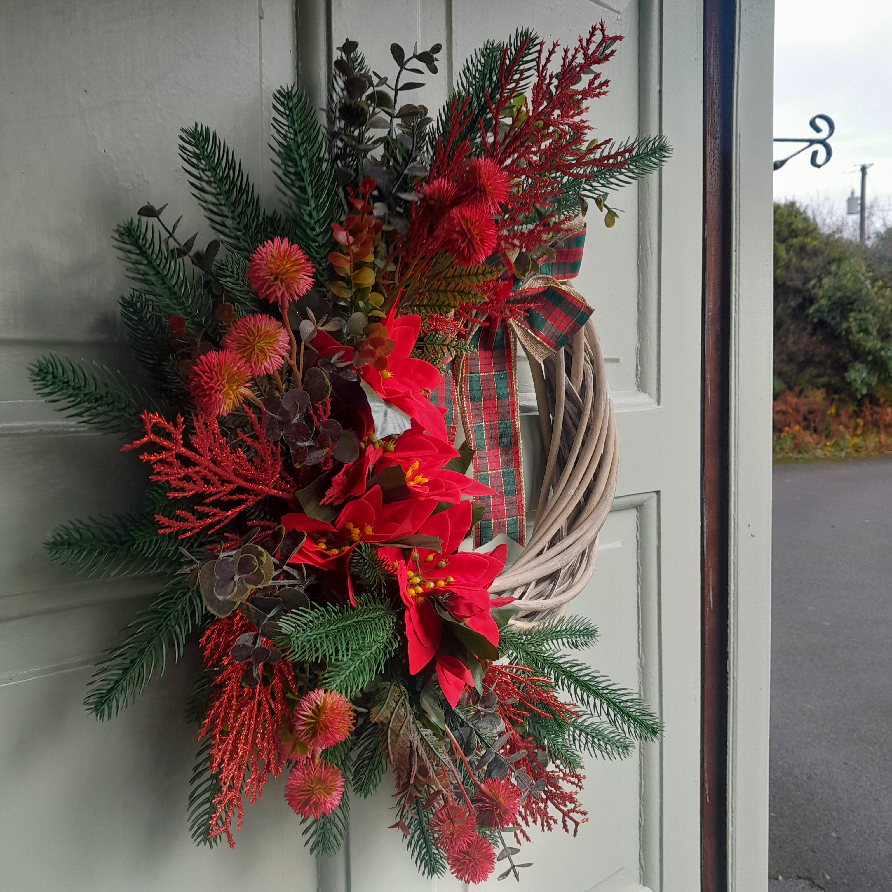 "Red Poinsettia & Tartan Bow"